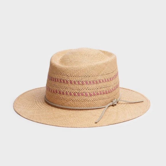 Rag & Bone Cora Panama Hat with Leather Trim Blush/Natural SZ Medium